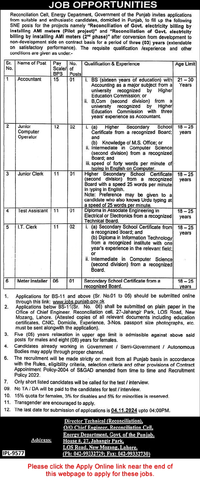 Latest Jobs in Energy Department of Government of the Punjab 2024